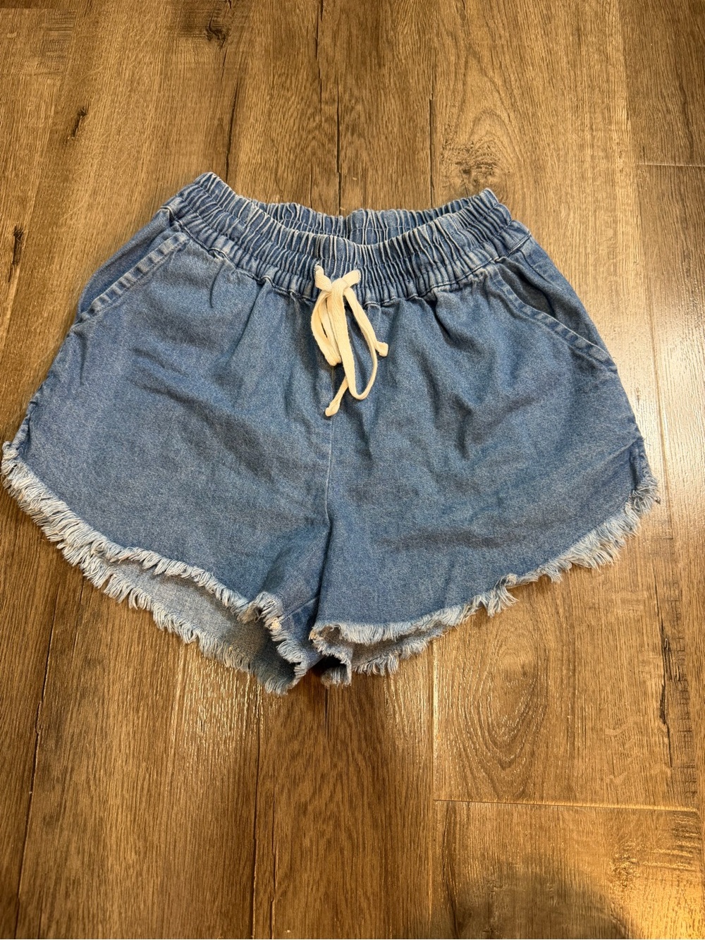 Casual Blue Drawstring Denim Shorts